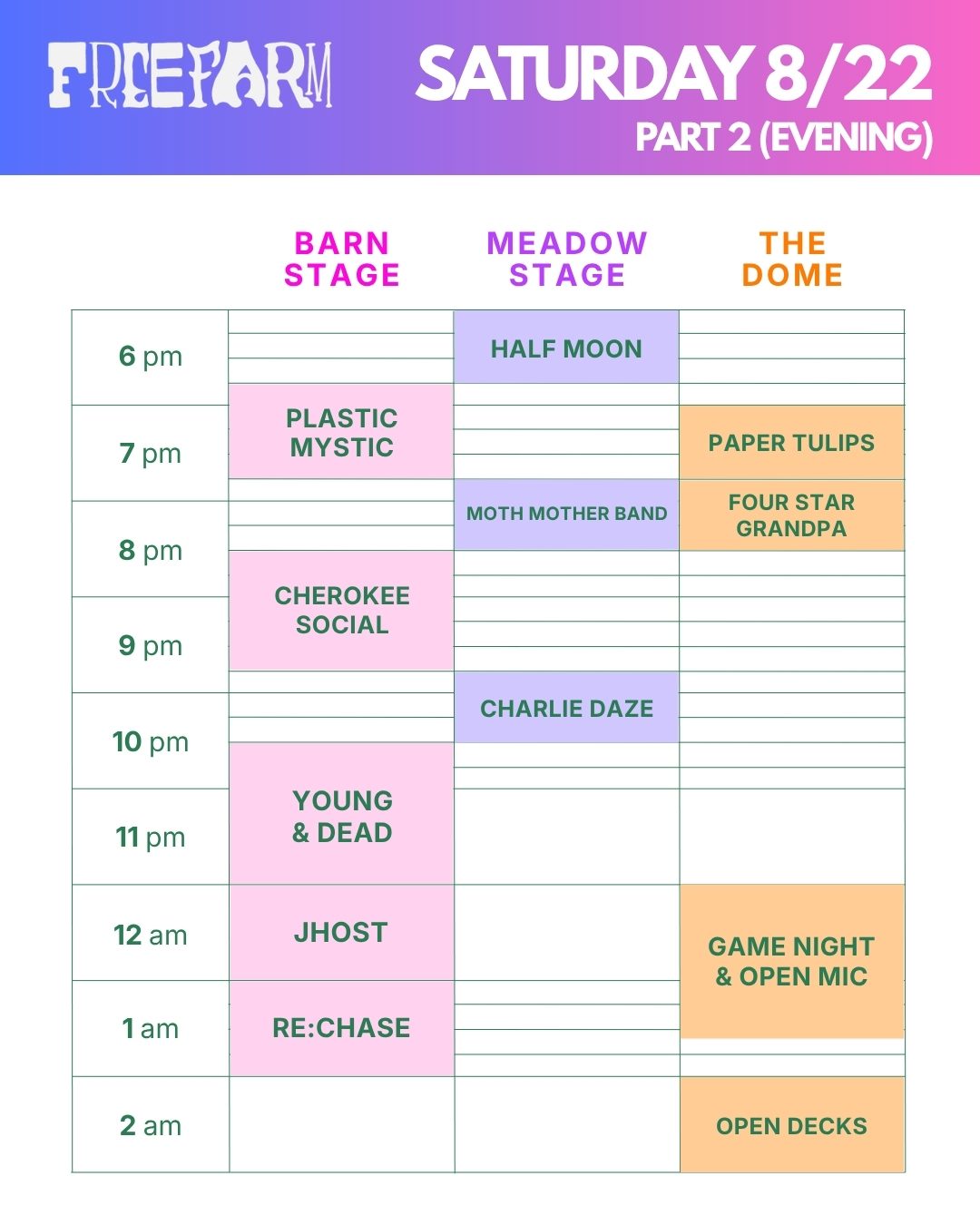 Saturday 8/22 evening schedule