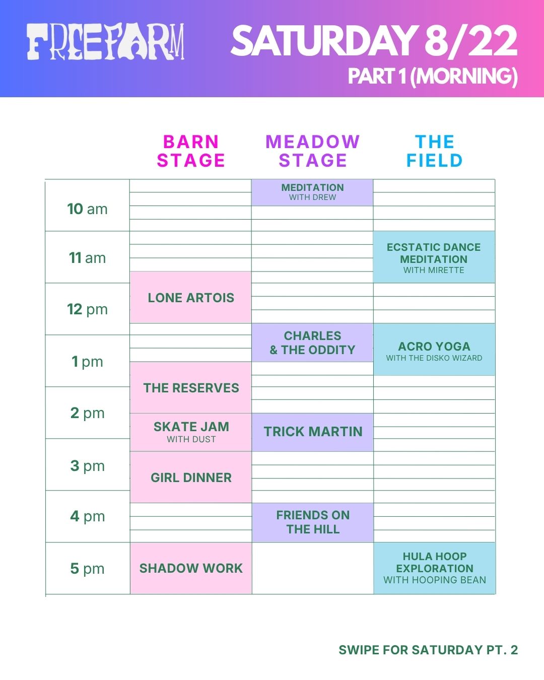 Saturday 8/22 daytime schedule